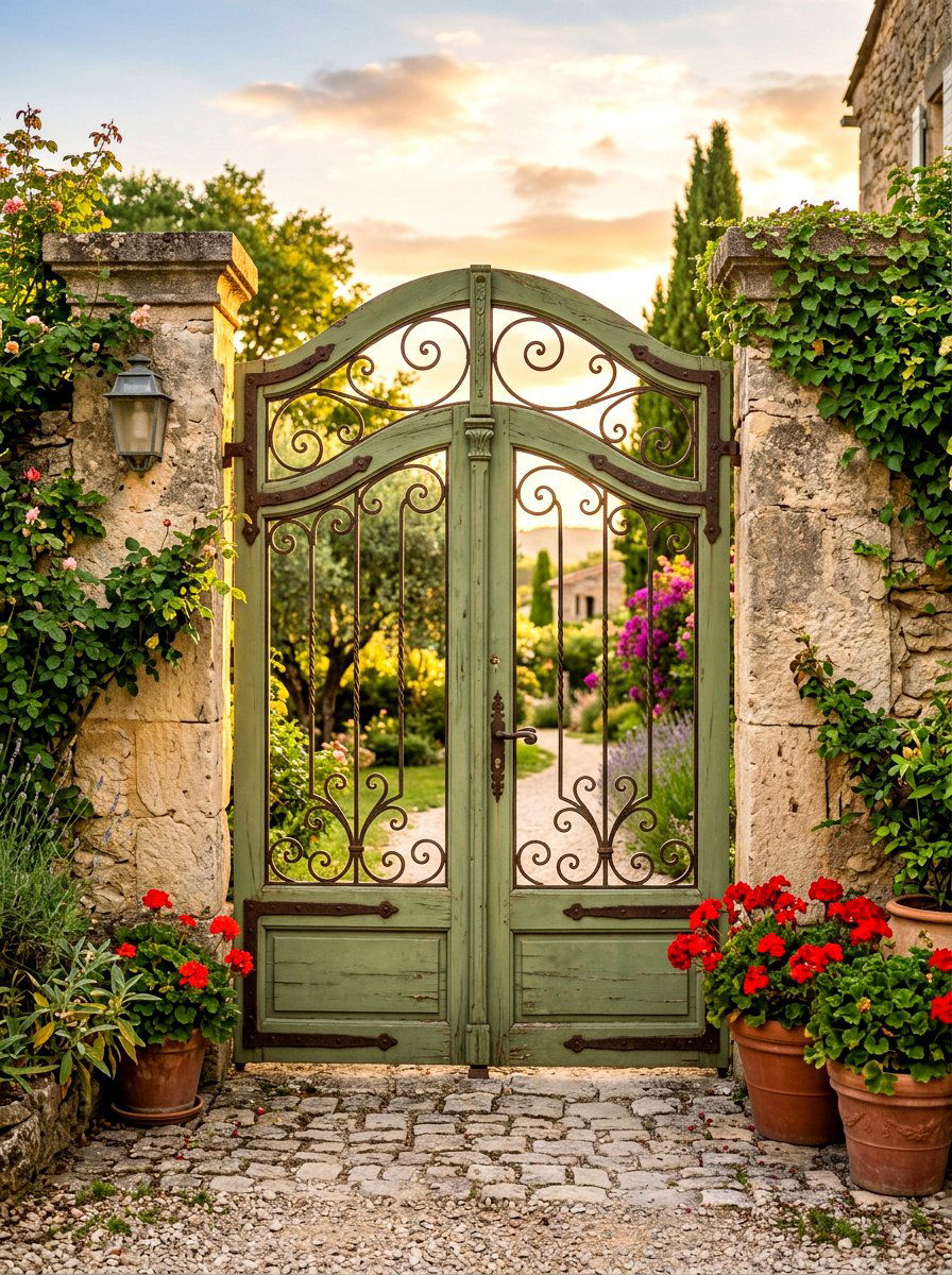 French country gate - 30 antique garden gate ideas
