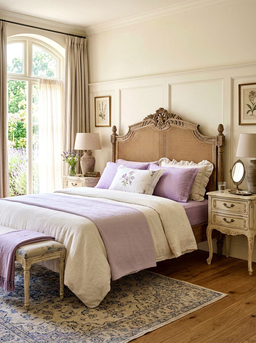 French country headboard - 30 cane headboard ideas