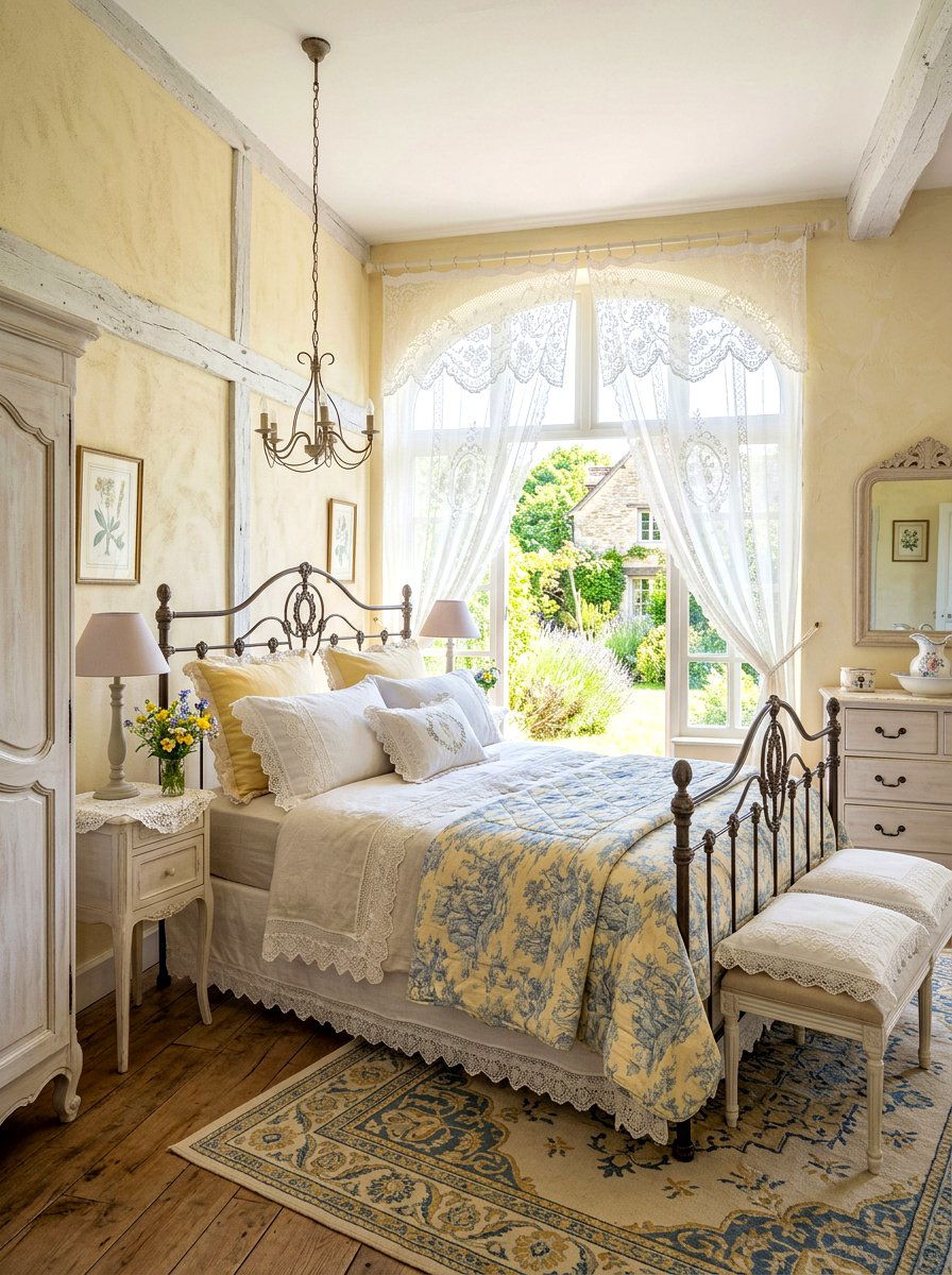 French country lace bedroom - 30 cottage lace bedroom ideas