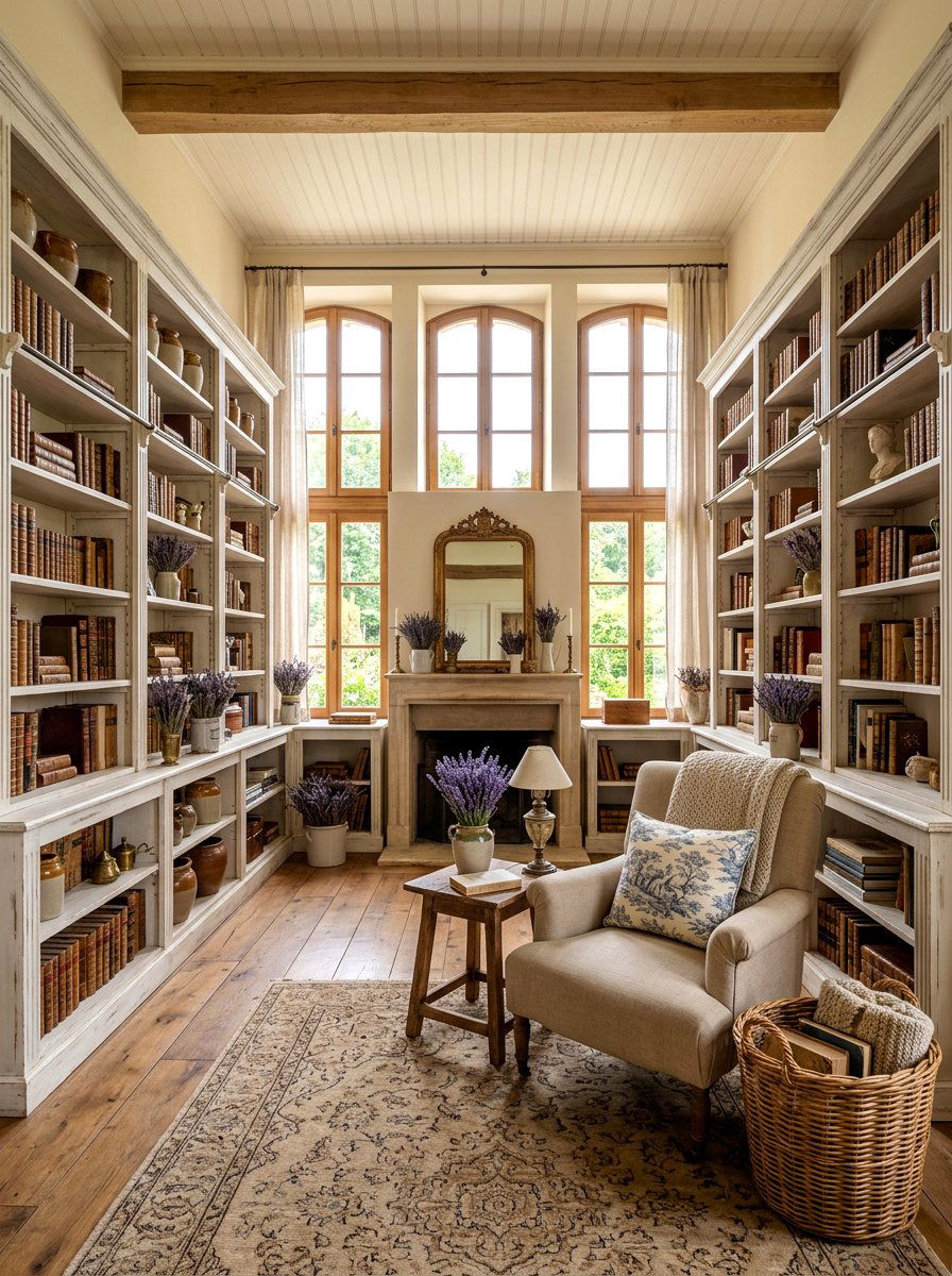 French country library decor - 30 cozy library fall ideas