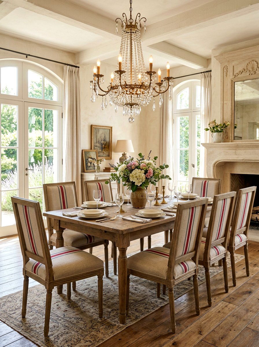 French country linen striped chair - 30 striped dining chair ideas