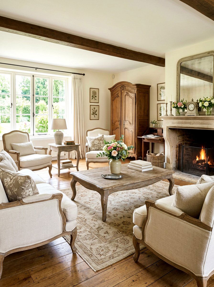 French country living room - 30 warm neutral living room ideas