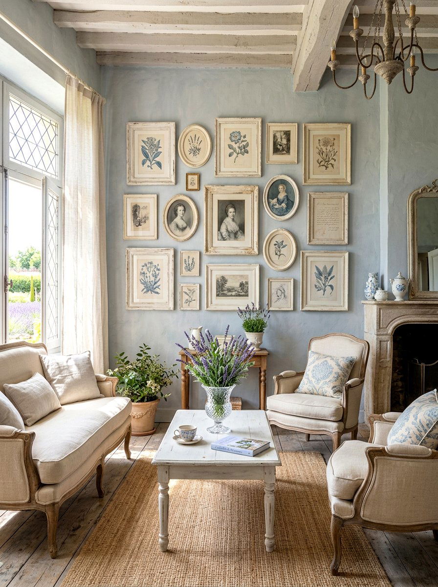French country portrait wall - 30 vintage portrait wall ideas