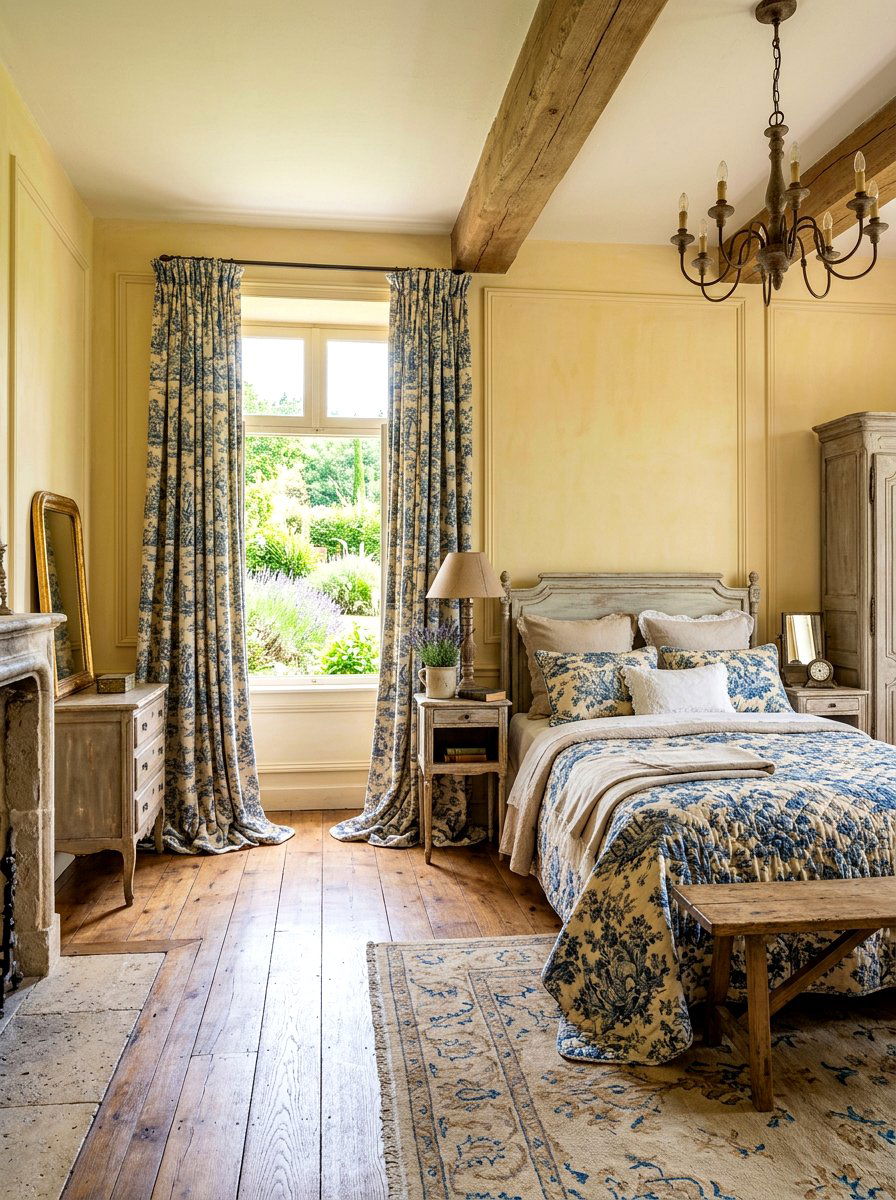 French country puddled curtains - 30 puddled curtains bedroom ideas