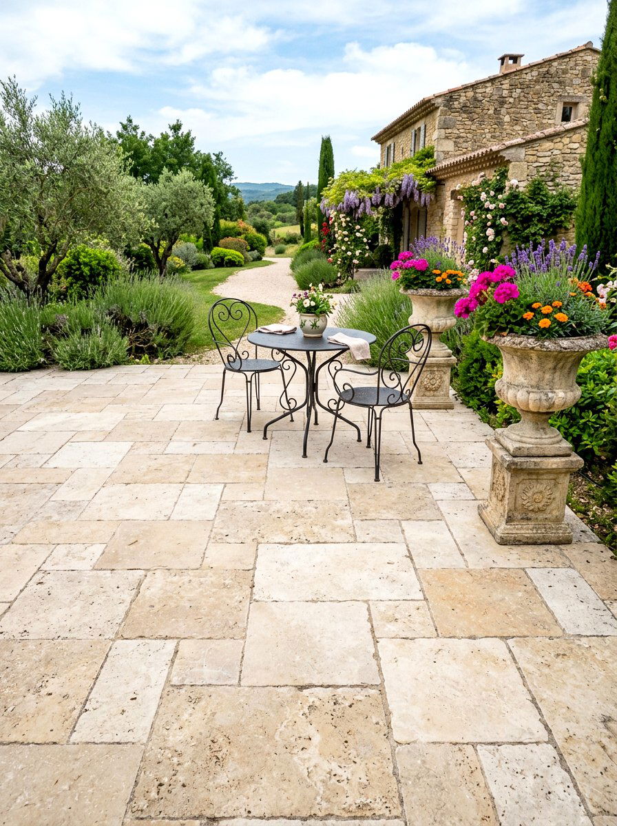 French pattern limestone patio - 30 limestone backyard patio ideas