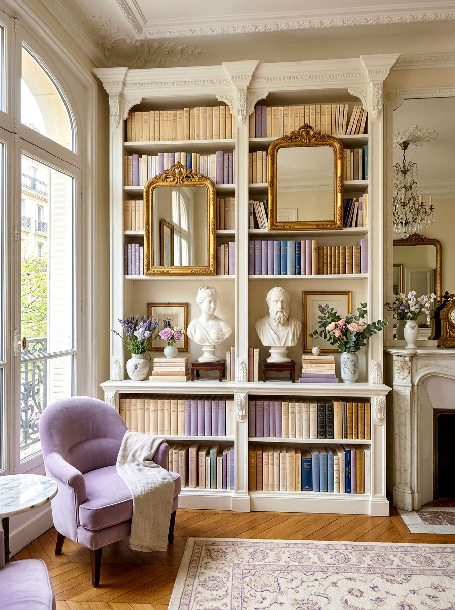 French spring bookshelf - 30 bookshelf spring styling ideas