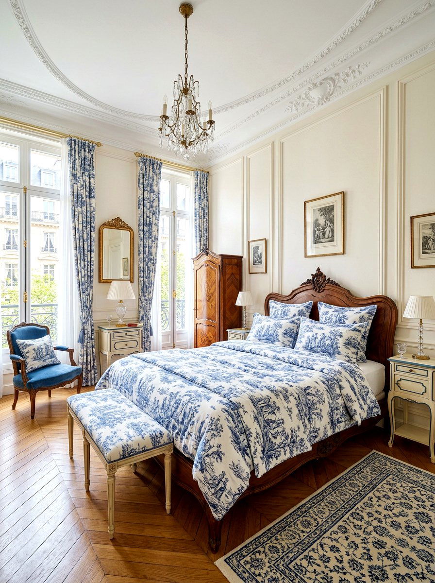 French toile de jouy - 30 designer bedding bedroom ideas