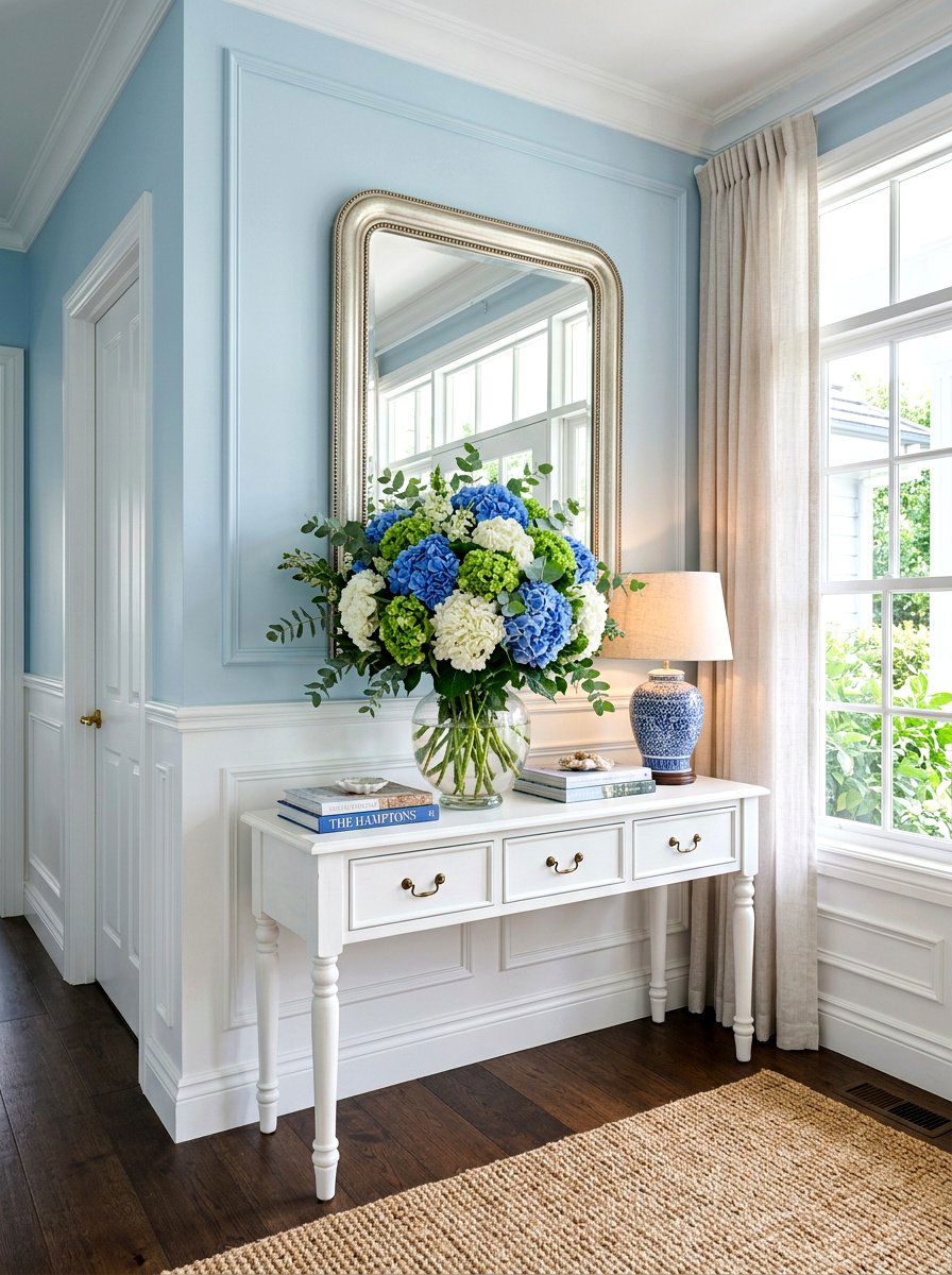 Fresh Hydrangea Flower Arrangement - 30 Hamptons entryway ideas