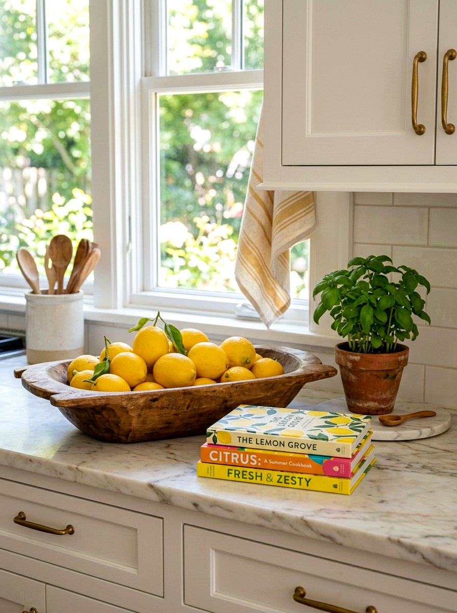 Fresh Lemon Countertop Vignette - 30 summer lemon kitchen ideas