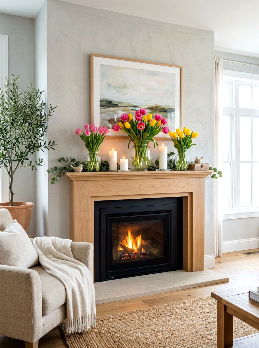 Fresh Tulip Mantel - 30 spring mantel styling ideas