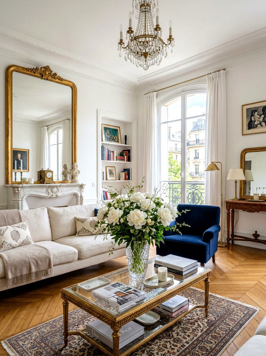 Fresh floral arrangement centerpiece - 30 Parisian living room ideas