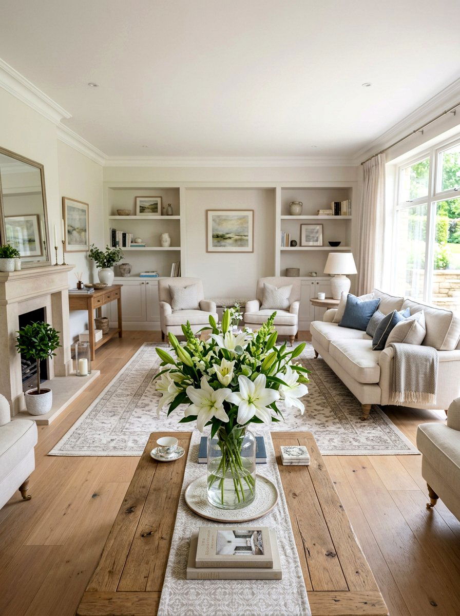 Fresh floral arrangement living room - 30 hotel chic living room ideas