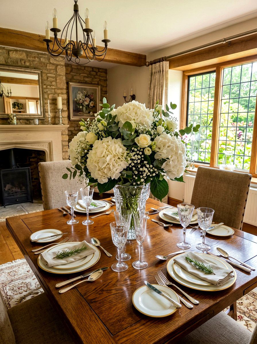 Fresh flower centerpiece - 30 Nancy Meyers dining room ideas