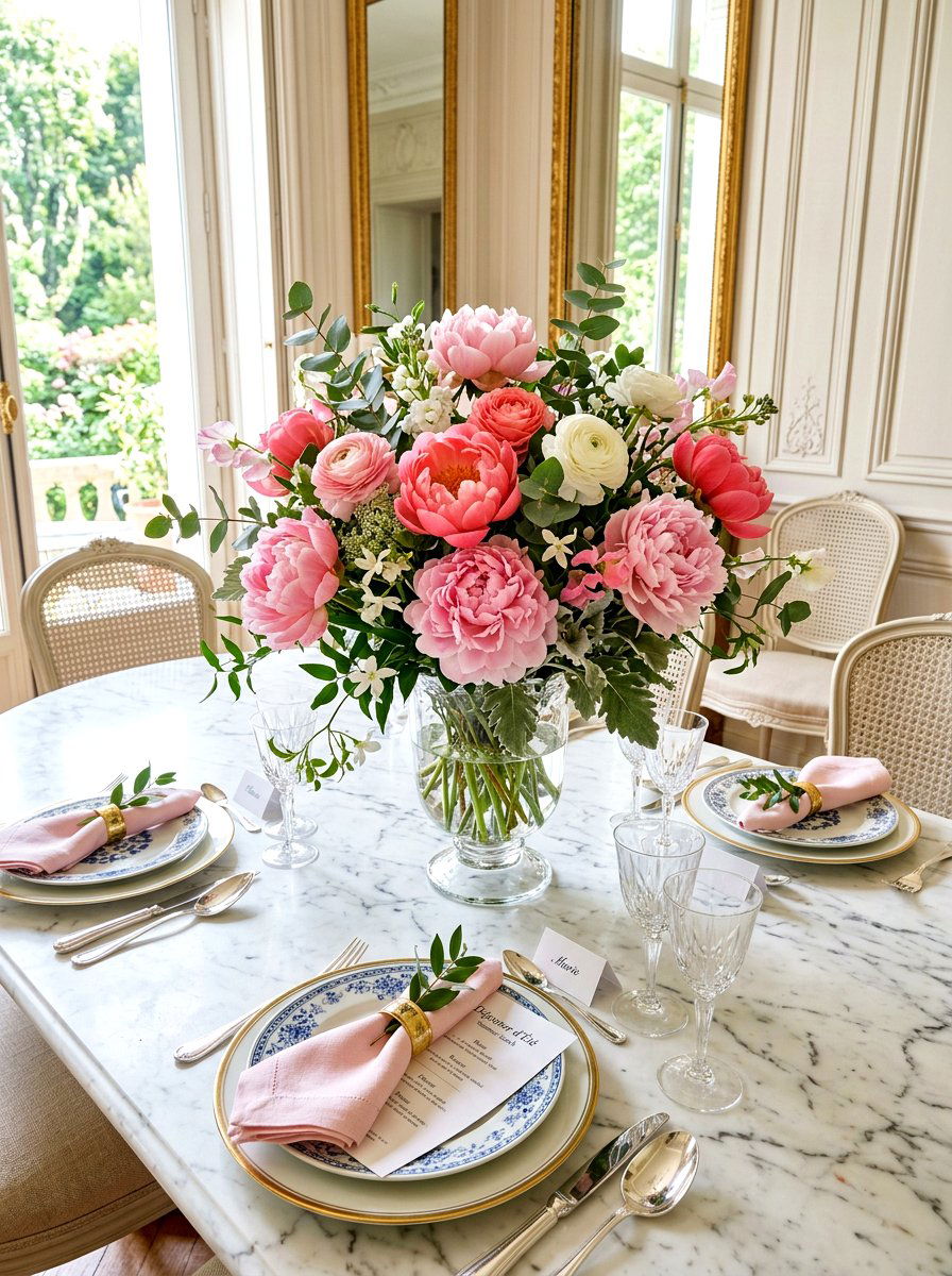 Fresh flower centerpiece - 30 Paris cafe dining room ideas
