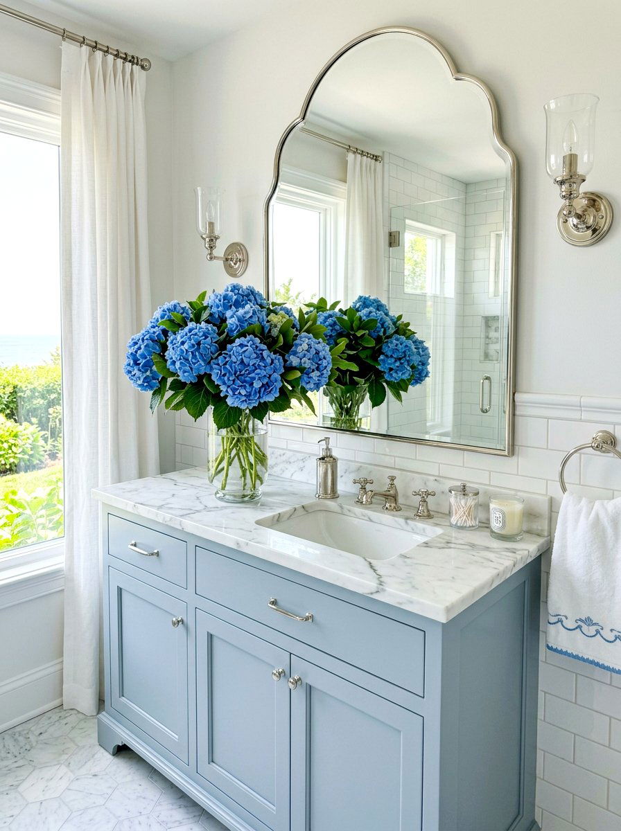 Fresh hydrangea bathroom decor - 30 coastal grandmother bathroom ideas