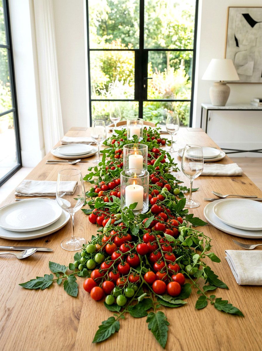 Fresh tomato vine runner - 30 tomato tablescape ideas