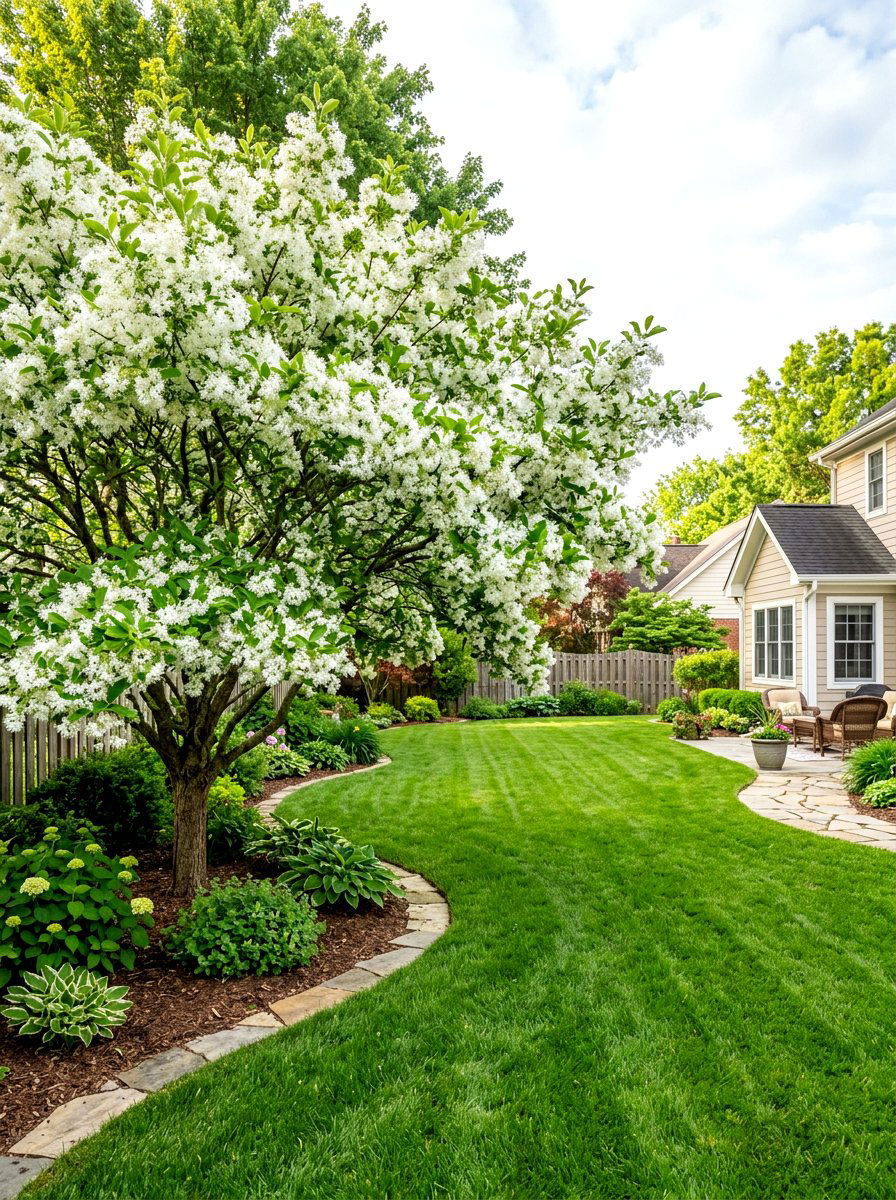 Fringe Tree Backyard - 30 ornamental tree landscaping ideas
