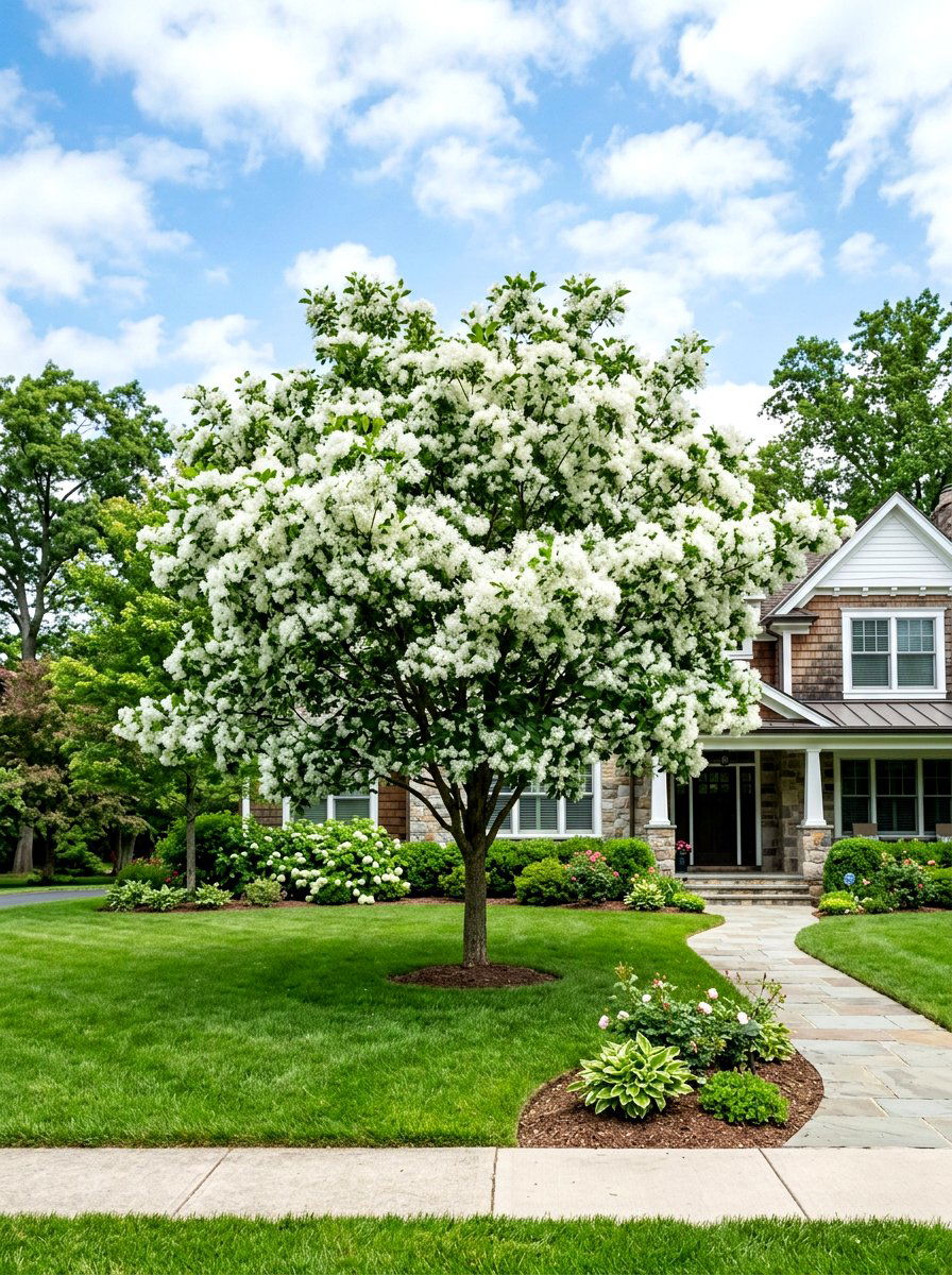 Fringe Tree Landscape - 30 flowering tree garden ideas