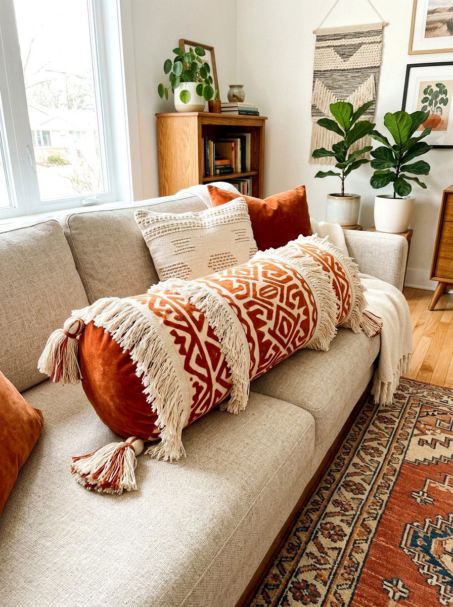 Fringed bolster pillow - 30 fringed decor ideas