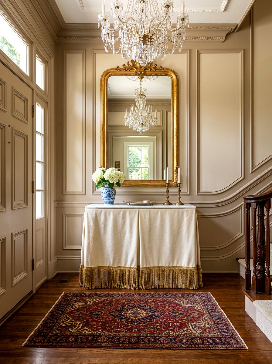 Fringed console skirt - 30 skirted console table ideas