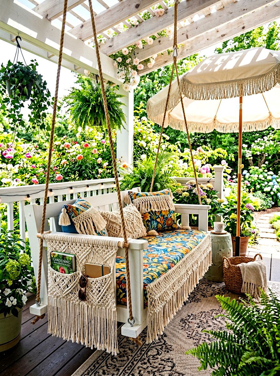 Fringed seat cushion - 30 boho patio cushion ideas
