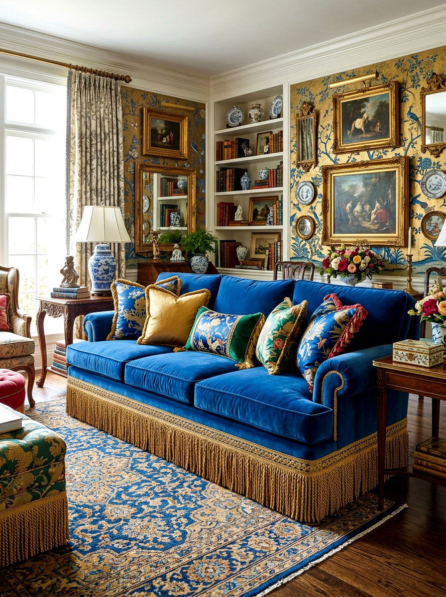 Fringed velvet sofa - 30 fringed decor ideas
