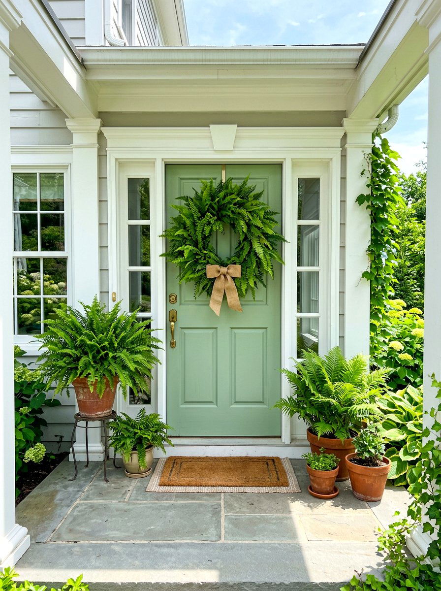Front Door Fern Wreath - 30 fern filled front porch ideas
