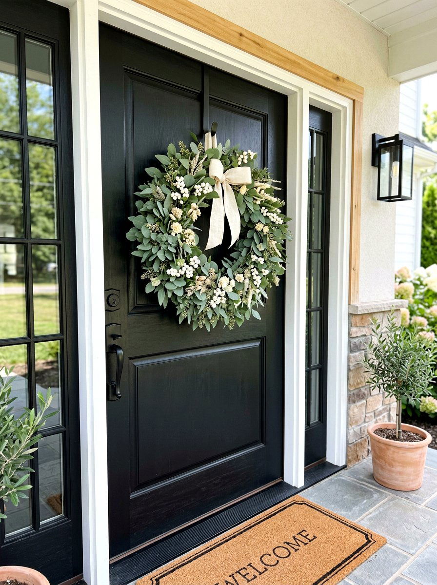 Front Door Wreath - 30 farmhouse front yard ideas
