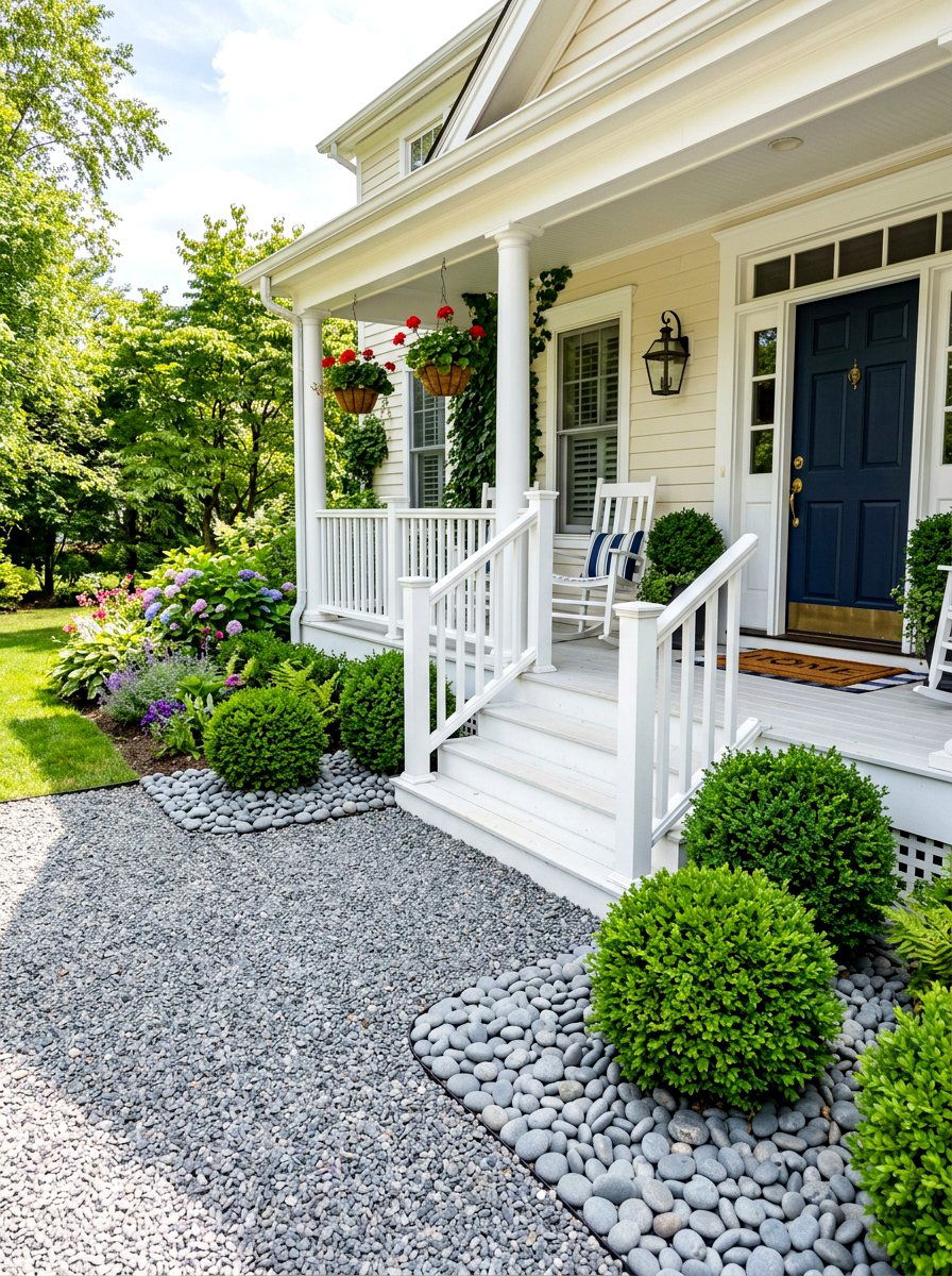 Front Porch Gravel Surround - 30 gravel front yard landscaping ideas