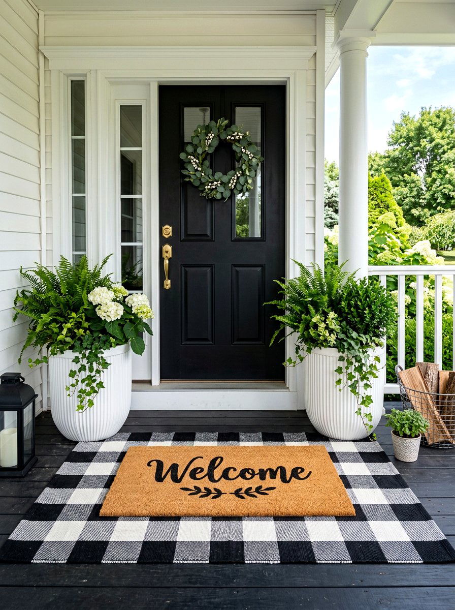 Front Porch Layered Doormats - 30 charming front porch ideas aesthetic