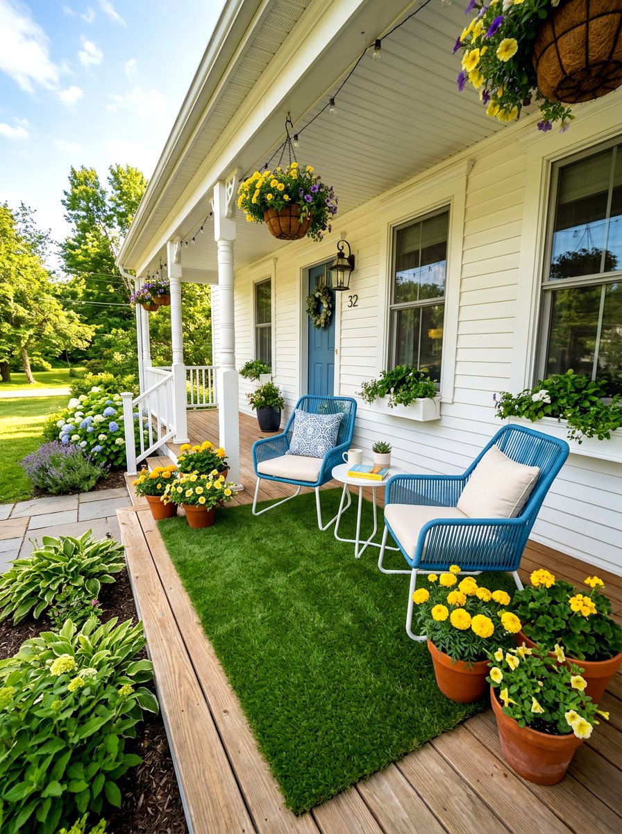 Front Porch Seating Area - 30 artificial grass front yard ideas