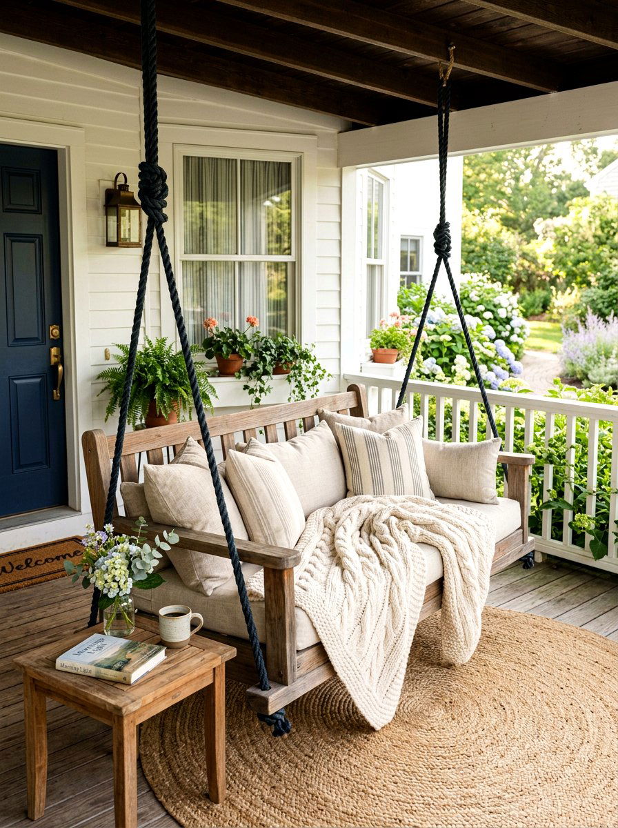 Front Porch Swing Seating - 30 charming front porch ideas aesthetic