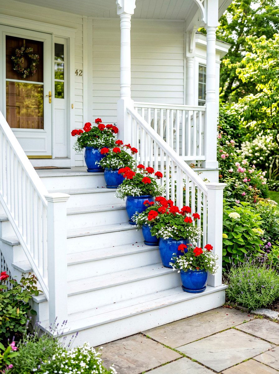Front Step Flower Pot Lineup - 30 porch planter arrangement ideas
