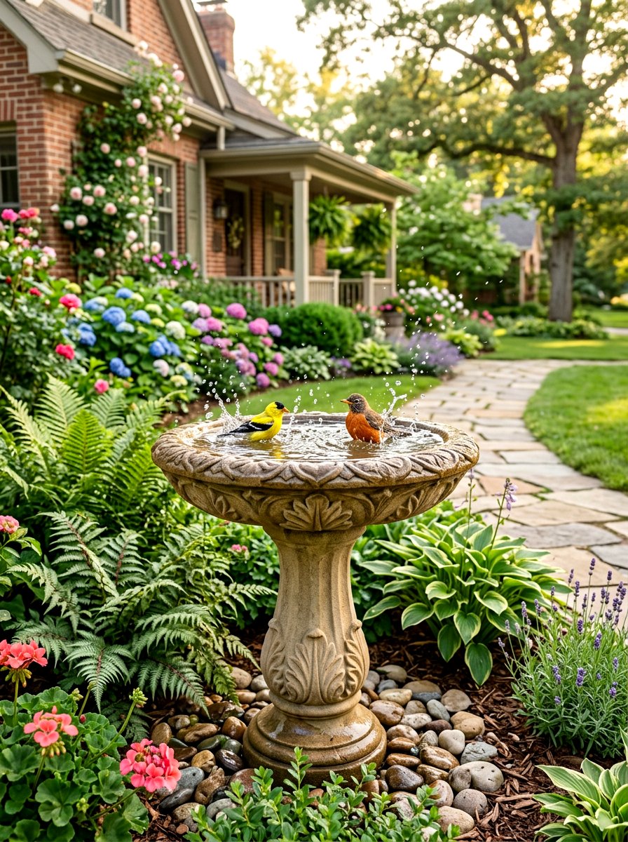 Front Yard Bird Bath - 30 simple front yard ideas
