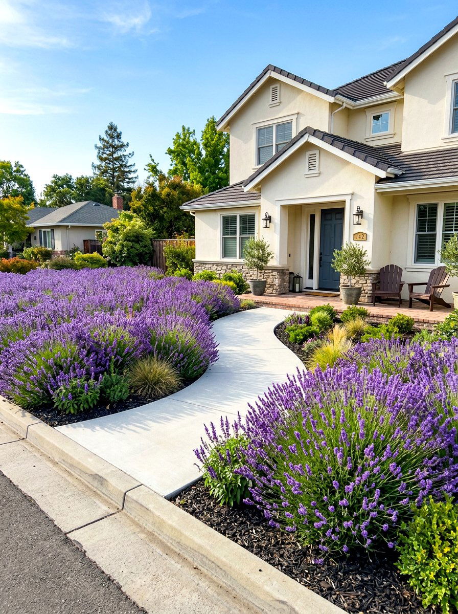 Front Yard Lavender Entrance - 30 lavender walkway ideas