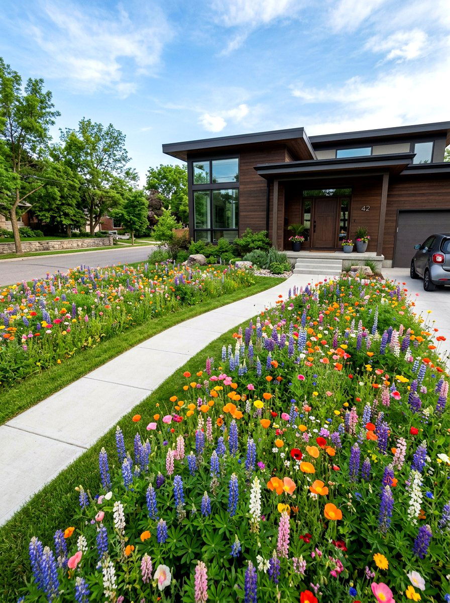 Front Yard Wildflower Lawn - 30 wildflower garden ideas