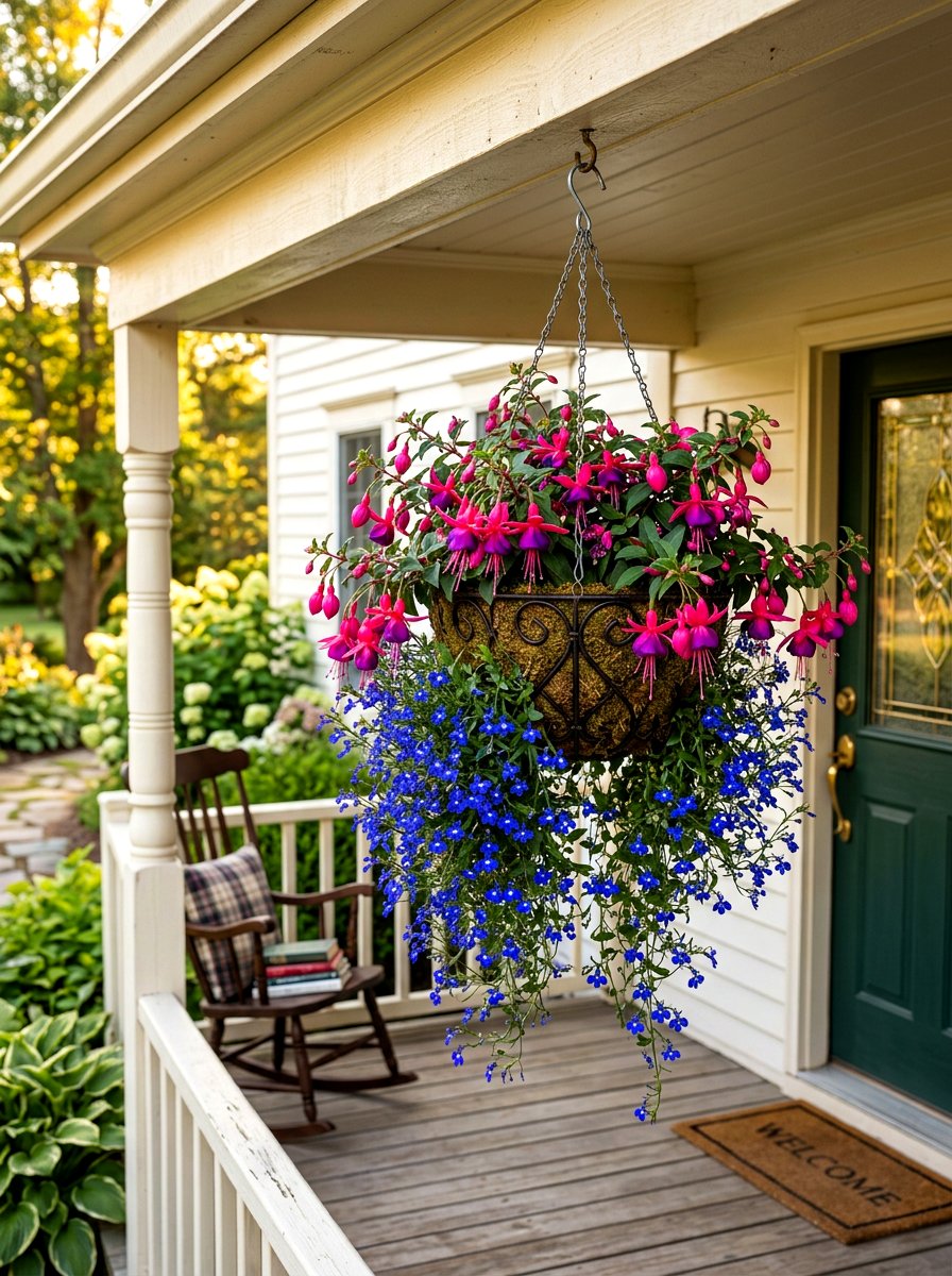 Front porch basket - 30 hanging container garden ideas