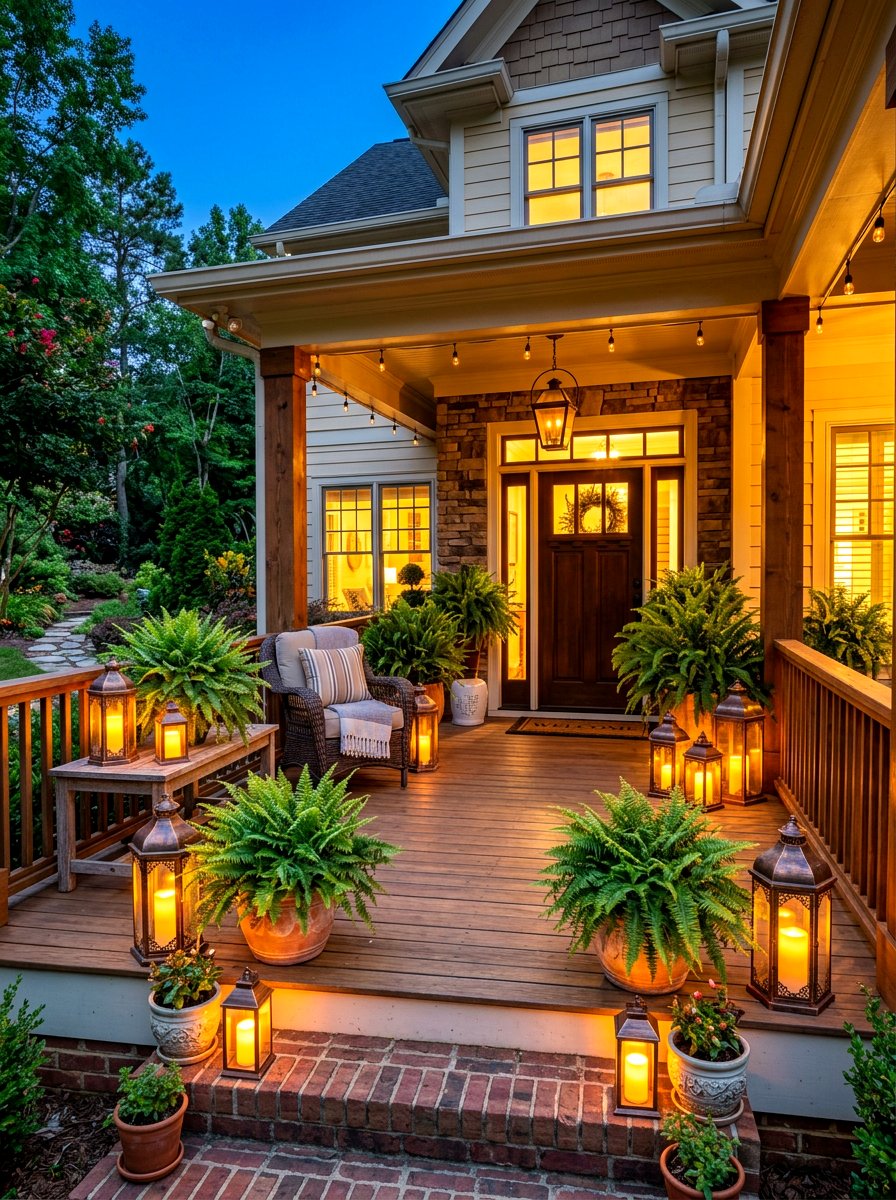 Front porch ferns with lanterns - 30 fern front porch ideas