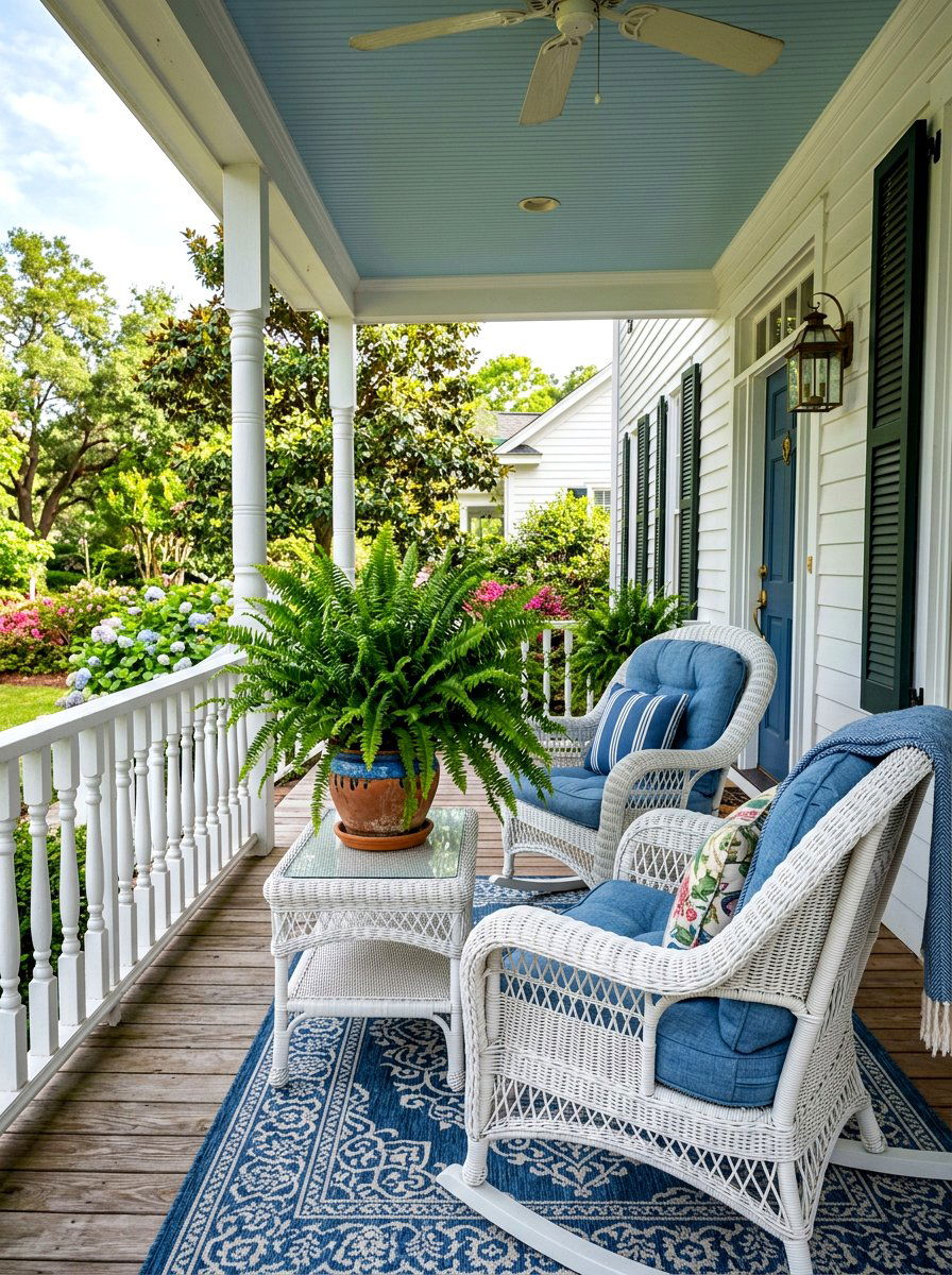Front porch ferns with wicker furniture - 30 fern front porch ideas
