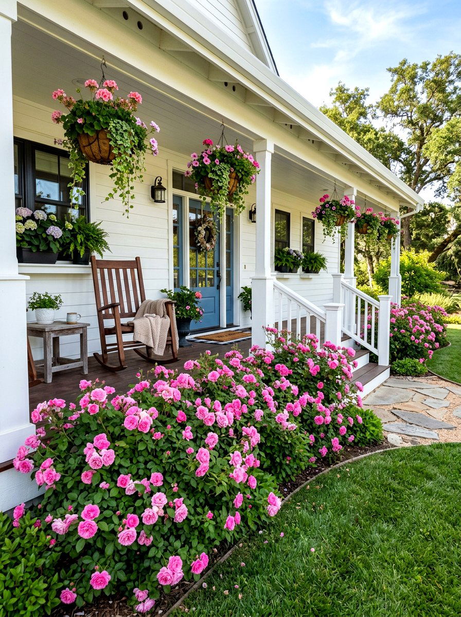 Front porch rose hedge - 30 rose hedge ideas