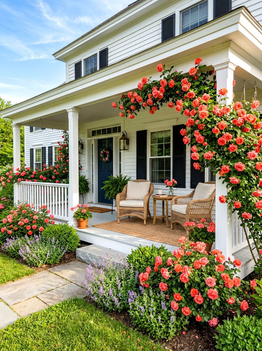 Front porch rose landscaping - 30 cottage rose border landscaping ideas