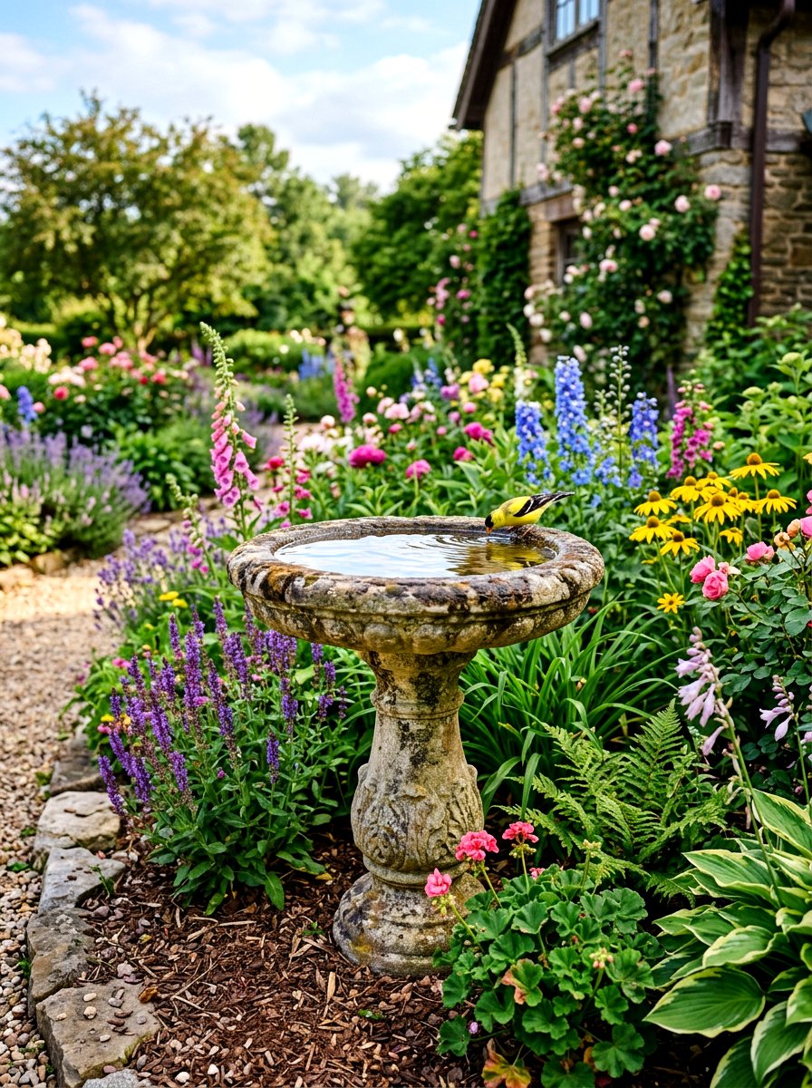 Front yard birdbath - 30 simple curb appeal ideas