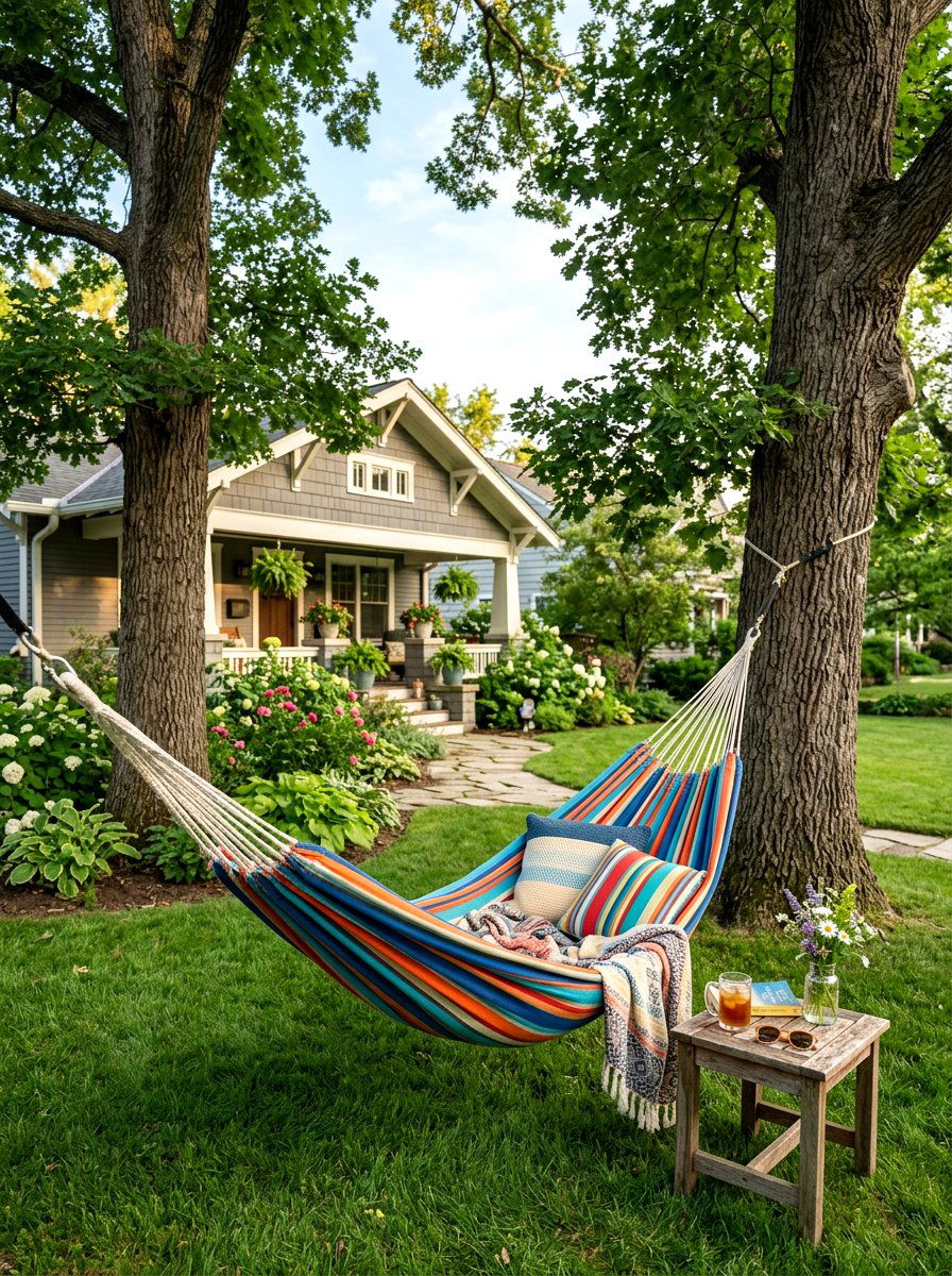 Front yard hammock - 30 front yard seating ideas