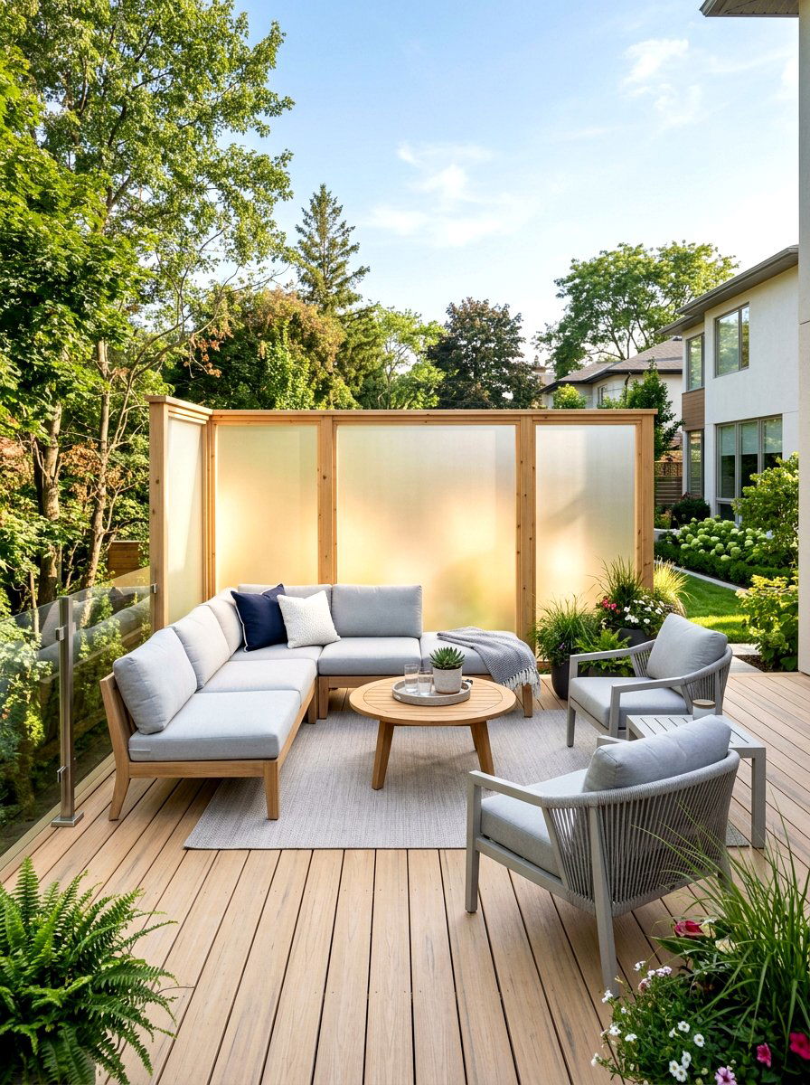 Frosted Acrylic Privacy Panel - 30 deck privacy wall ideas