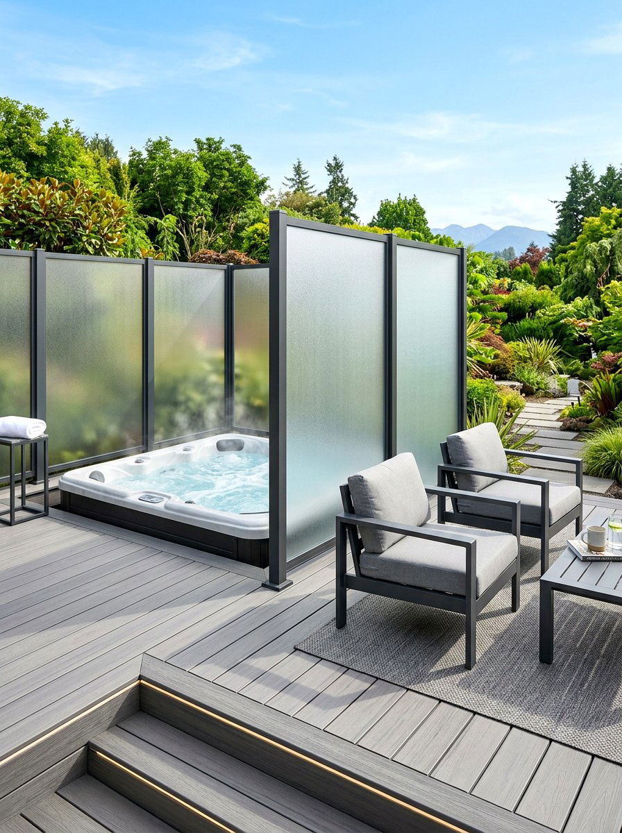 Frosted Acrylic Privacy Panels - 30 hot tub privacy fence ideas