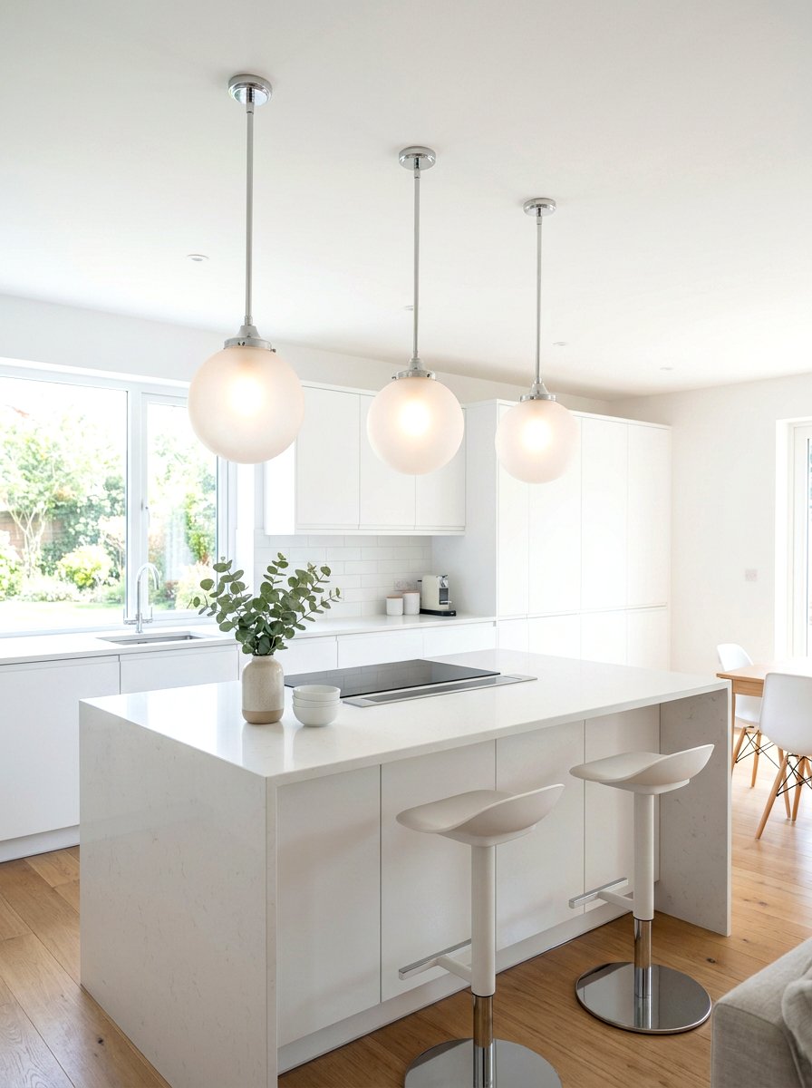 Frosted Glass Chrome Pendant - 30 chrome kitchen pendant ideas