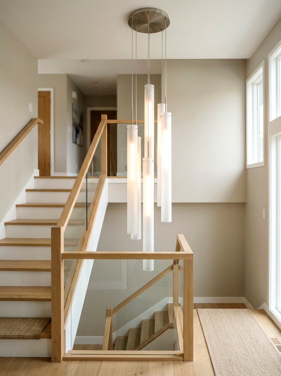 Frosted Glass Cylinder Cluster - 30 stairway chandelier ideas
