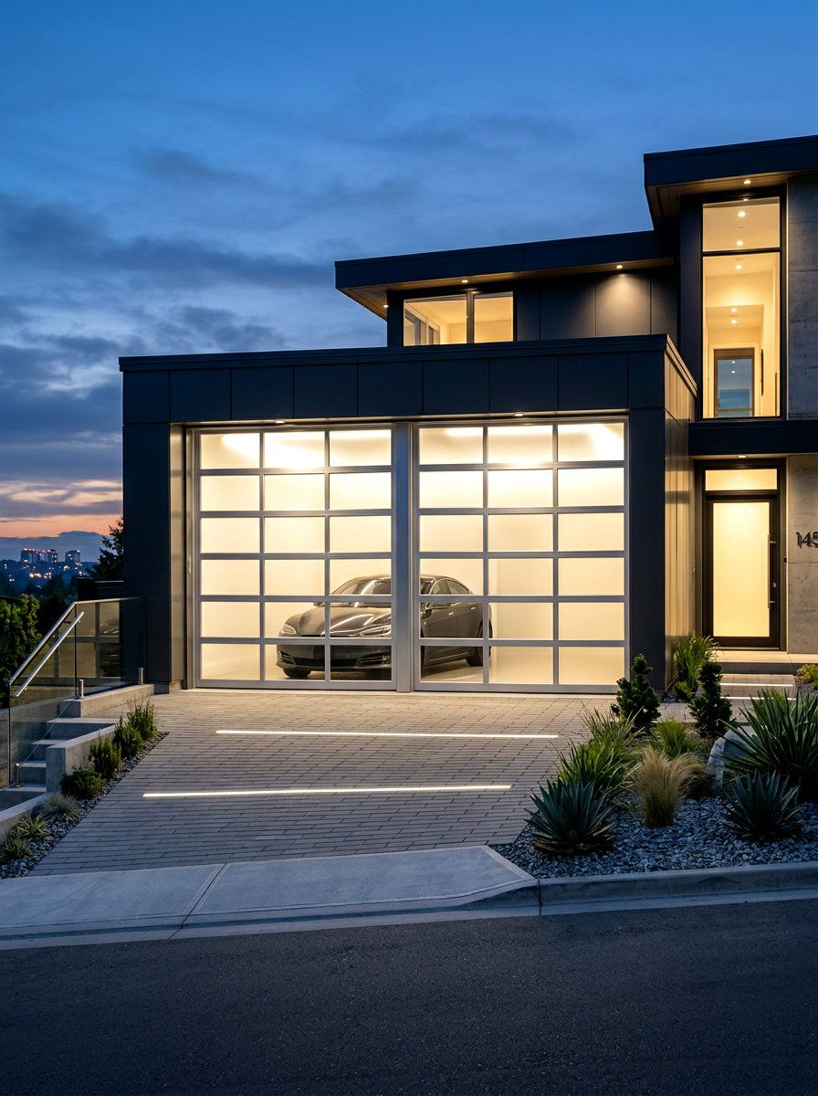 Frosted Glass Door - 30 garage facade ideas