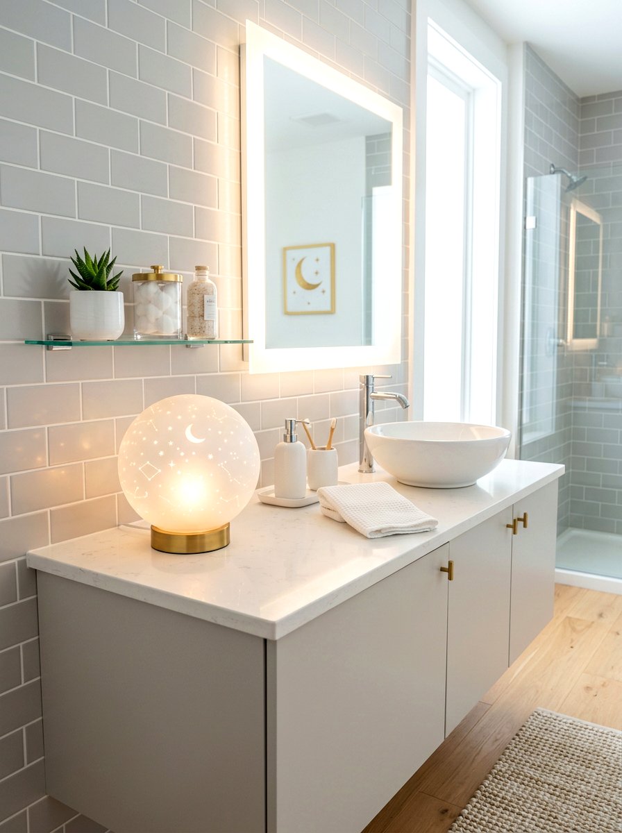 Frosted Glass Globe - 30 mini lamp bathroom counter ideas