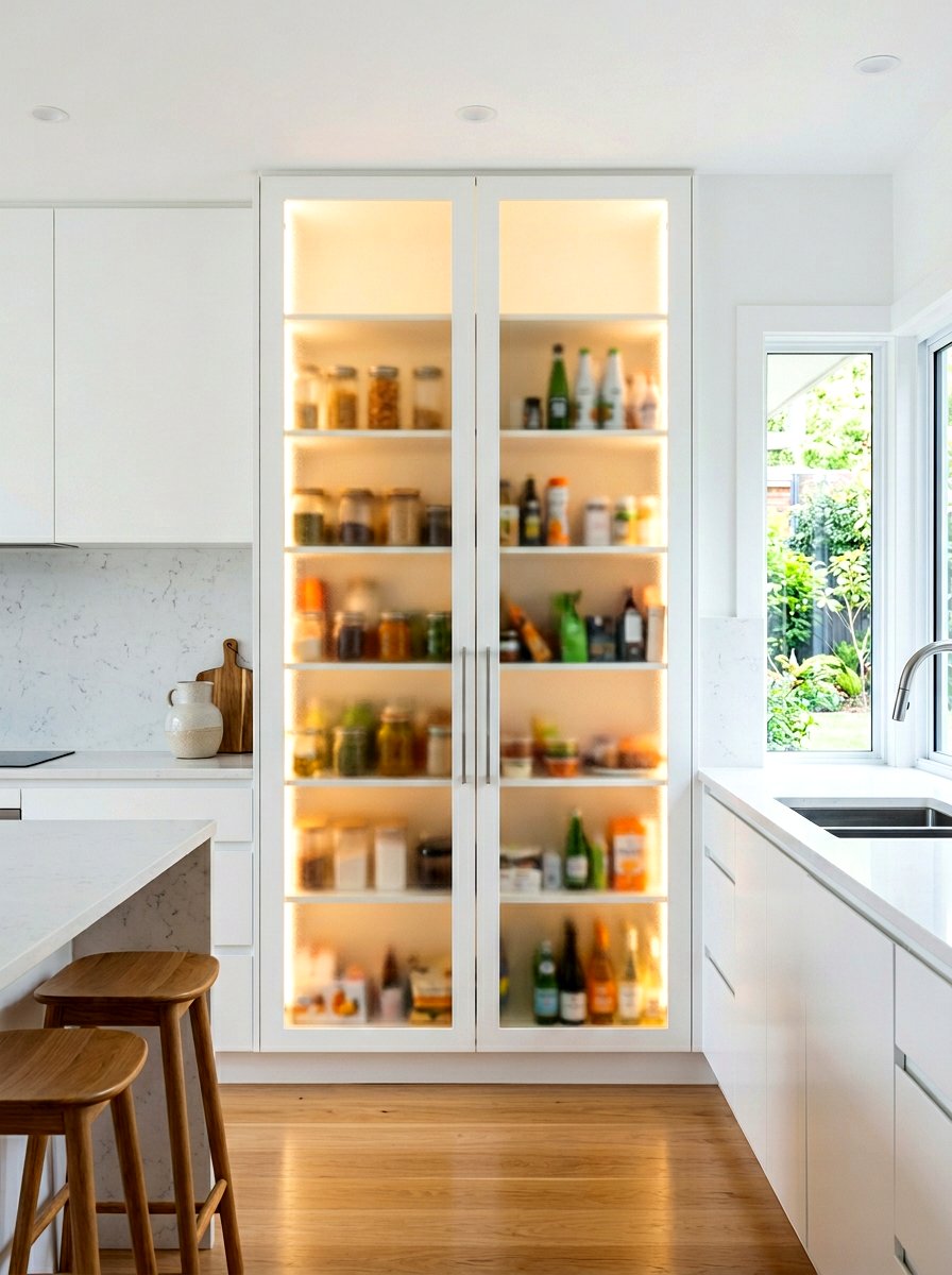 Frosted Glass Hidden Pantry - 30 hidden pantry ideas